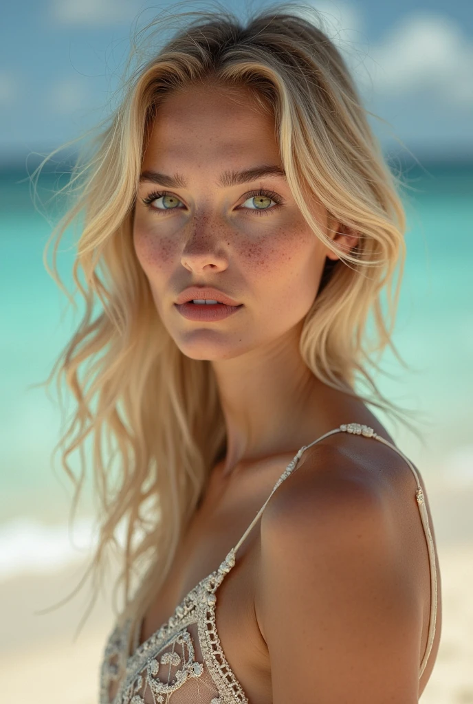 sexy dark blonde woman at a german beach
