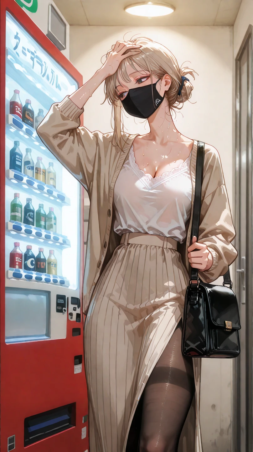 A girl with short hair，Milk tea in one hand，Holding a cell phone in one hand ，grind=Keep your eyes on your phone