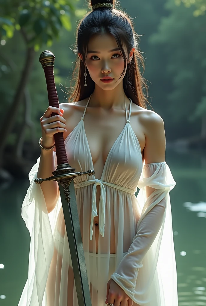 beautiful women，On the battlefield，Female Generals，period costume，armor，Fight with guns in your hands，chinese big breasts，Ming Dynasty，sword，Sword Art Online， sword舞，Meadowsweet，humid, full body esbian，sword術勝負，Fallen leaves，The pervert is exposed，Thigh emphasis，barefoot，Beauty Feeling，beautiful feet，long legs，Chest emphasis，8K,realistic portrait，Depth of bounds written，panties exposed，areola，Spring lantern leakage，long legs，lick，whole body posture，Seduce
