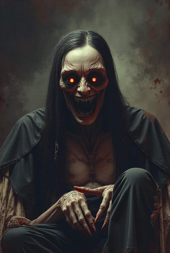 A scary evil witch, black hair flying, no eyes, her mouth open, screaming, realistic, ultra details