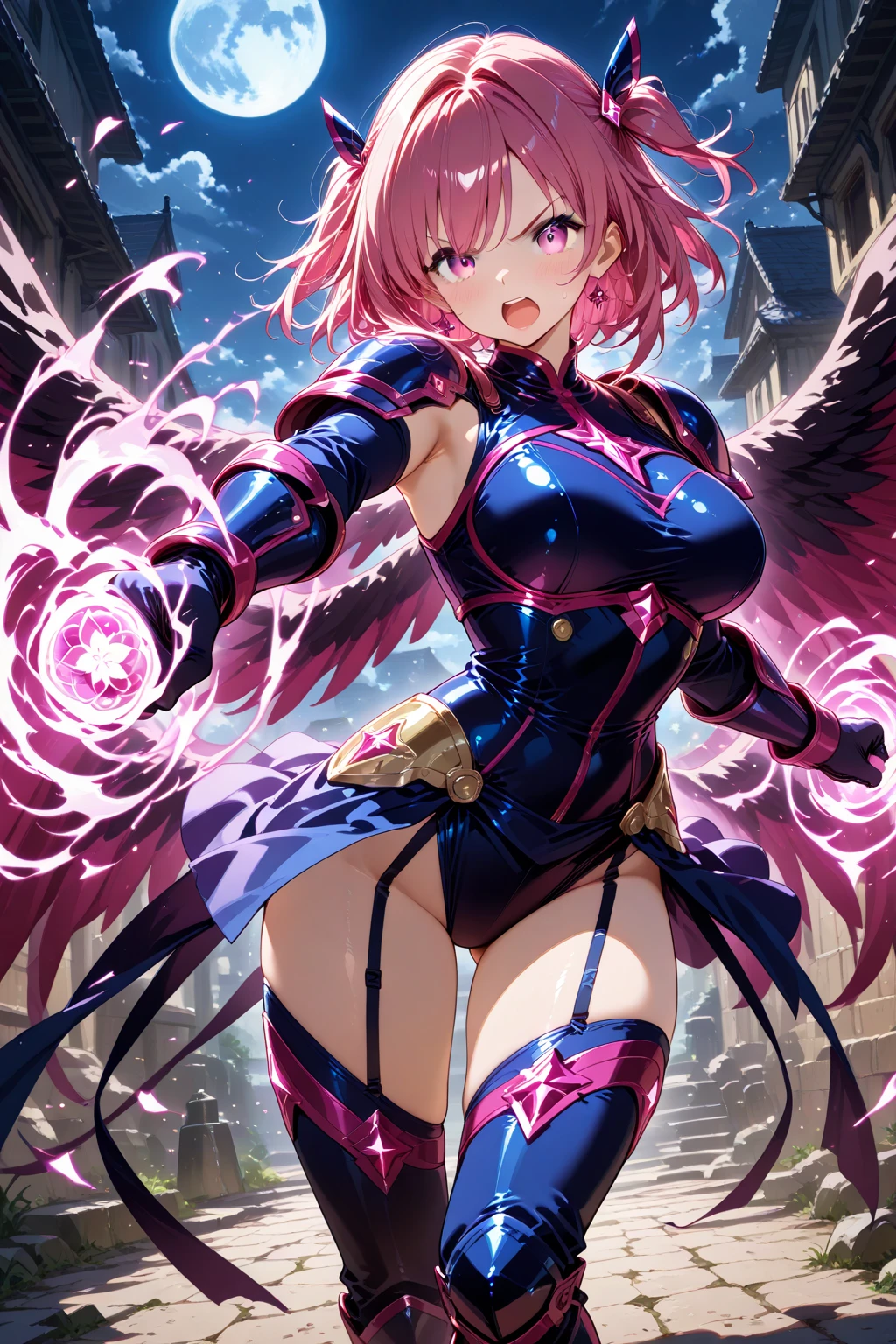 Highest quality、Anatomically correct、Black wings grow、disaster々Cool atmosphere、beautiful、One woman、devil、Female Demon King、Dark Places、Dark Skin、High-pressure attitude、An evil look、It has a tail、Staring at this、 Dark Background、naked、Mature Woman 、With legs apart、 No clothes、Crouching、Facing forward、Leg spread、Sticking out tongue、Pink Hair、全naked