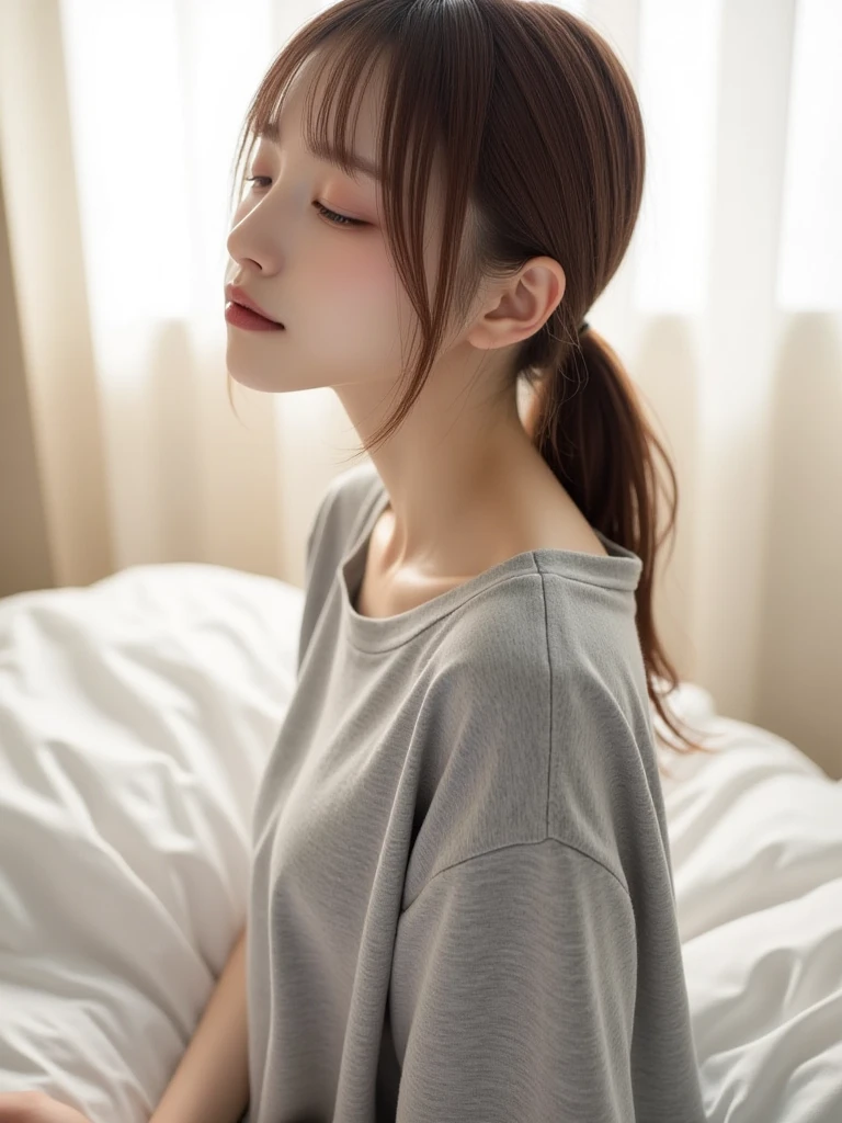 highest quality, face focus, soft light, (written boundary depth) ,超High resolution, (reality的な:1.4), RAW photo, (moody lighting, night:1.2), Bedroom,
(upper thigh:1.4)
1 Japanese girl, alone, cute, cute, (shy, smile:1.1), (brown eyes), natural face, (short hair),
(sit on gray linen chair)
break
(white naked oversize t-shirt:1.2)
(In 4K, highest quality, High resolution:1.1), (reality, photoreality的な:1), fine eyes, brown eyes, innocent eyes, blush, masterpiece, beautiful light, movie lighting, Movie Particles, Jewelry is, heart shaped earrings, bangs, Cherry lips, look at the audience, upper body whole body, part your lips, ponytail, side ponytail, Both sides facing up, written boundary depth, background blur, focus of the eye, that'It's blurry, 85mm lens, BreastsF/1.4, professional lighting, photon mapping, radio city, Physically based rendering, high detail, pieces fly,
