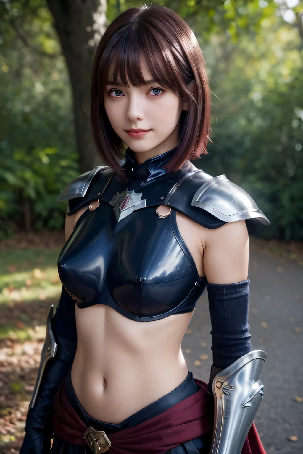 Portrait of a girl, keqing genshin, the most beautiful in the world, (medieval gold armor), metal reflections, Upper body, on open air, intense sunlight, distant castle, professional photo of a stunning woman in detail, Perfect haircut, sexy rich purple hair, Sharp Focus, Dramatic, Award Winning, cinematic lighting, dtx volumetrics, (granularity, blurred background, blurred foreground, hips, depth of field, sunset,interaction, Perfect chain mail), (masterpiece), (extremely complex:1.3), (ultra realistic),