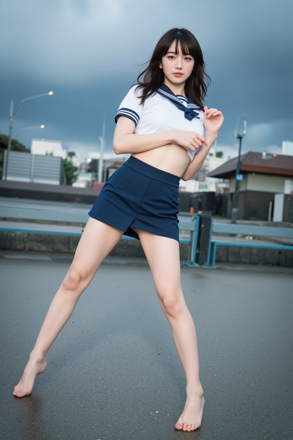 (photorealistic:1.4), best quality, masterpiece, raw 32k photo, (extremely detailed japanese beautiful girl), (extremely detailed eyes:1.2), (cute face:1.2), ultra-detailed, ultra high res, amazing, BREAK,
(school uniform:1.5), smile, (full body:1.2), (from below), detailed school girl, (disneyland:1.3), beautiful detailed girl, bangs, cute face, miniskirt, smile, wind, (full body:1.4), summer, low ponytail, loafers, baggysocks, side view, perfect legs, perfect hands, (detailed panties:1.2),