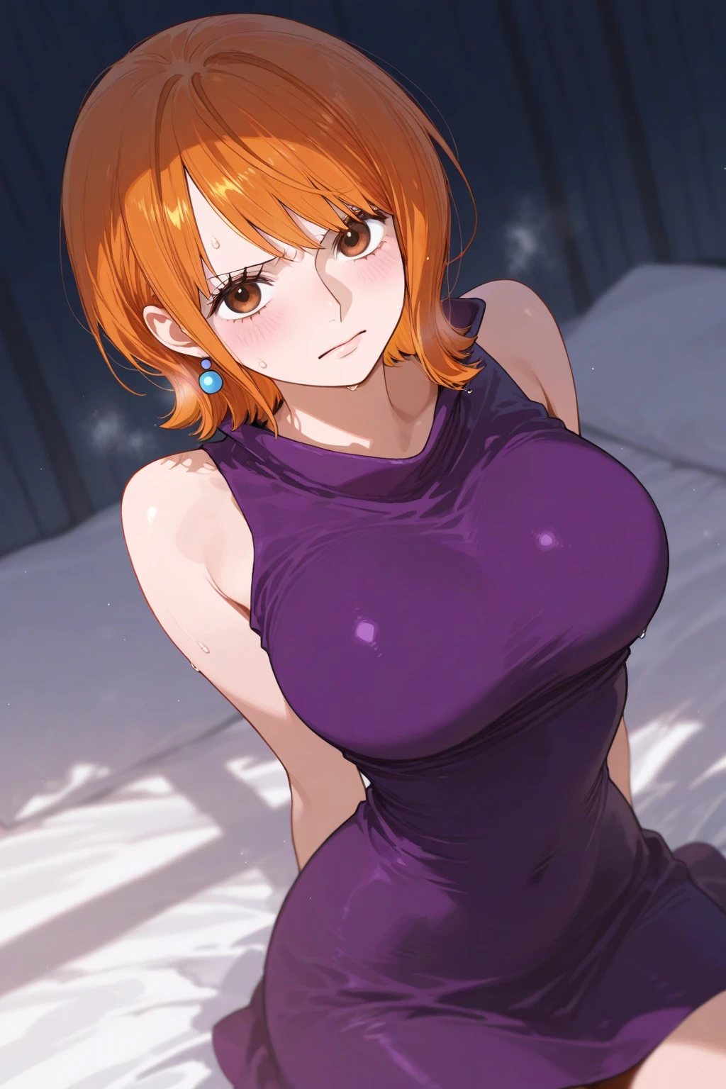 <lora:NamiV2:0.7> n4mi, huge_breasts, standing, solo, OGN4mi_short_hair, yellow_dress, starry_sky,, masterpiece, best quality, detailed face, detailed eyes, highres,