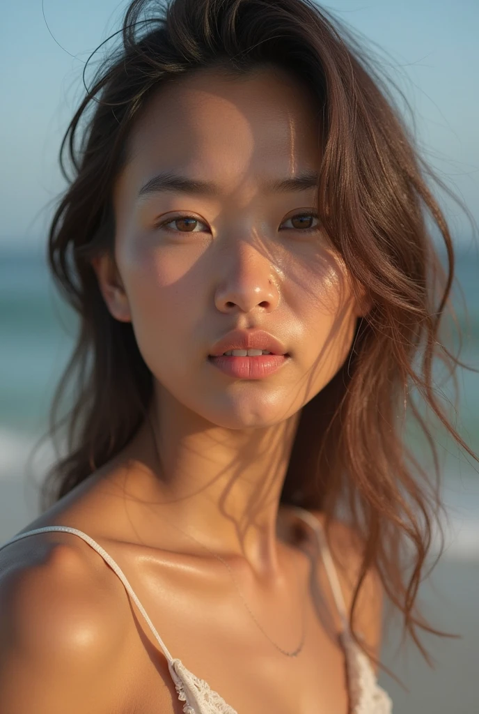 photo of a 28 years old, (chinese girl), (((european girl))), RAW, beautiful woman,((((high prominent cheekbones)))), (((thin pointy nose))), ((thin eyebrows)), ((((short straight black hair)))), (((supermodel face))), (dark brown eyes), (( perfect anatomy)), (((busty))), ((detailed face:1.2)), ((detailed facial features)), (finely detailed skin), (((naked))), . (vivid colors), damp, moist, reflections, (masterpiece) (perfect proportion)(realistic photo)(best quality) (detailed) photographed on a Canon EOS R5, 50mm lens, F/2.8, HDR, (8k) (wallpaper) (cinematic lighting) (dramatic lighting) (sharp focus) (intricate) fashion, realistic skin texture, POV, Nikon d850, film stock photograph,4 Kodak Portra 400, camera f1.6 lens, rich colors, ultra-realistic, hyper-realistic, ultra-detailed, hyper-detailed, ((perfect face, perfect body), RAW photography, realistic skin texture, beach, (((lying on shoreline))) ,((matte skin))