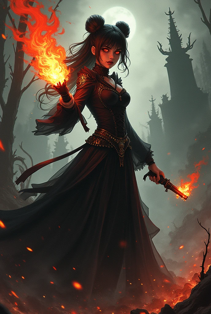 Witch , A violent explosion in the background, a woman, cinematic filmed in ultra realistic 5d canon, fire skin, intricate clothes, precise hands, small breasts, walking towards the camera, from the front, Steve Henderson Fabian Perez Henry Asencio Jeremy Mann Marc Simonetti fantasy magical atmosphere, dragon in extreme hdr background