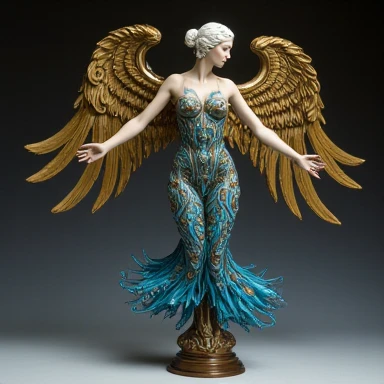 Blue Themed Flying Angel, nsfw, silver armour, sphinx in the background, counterspells 