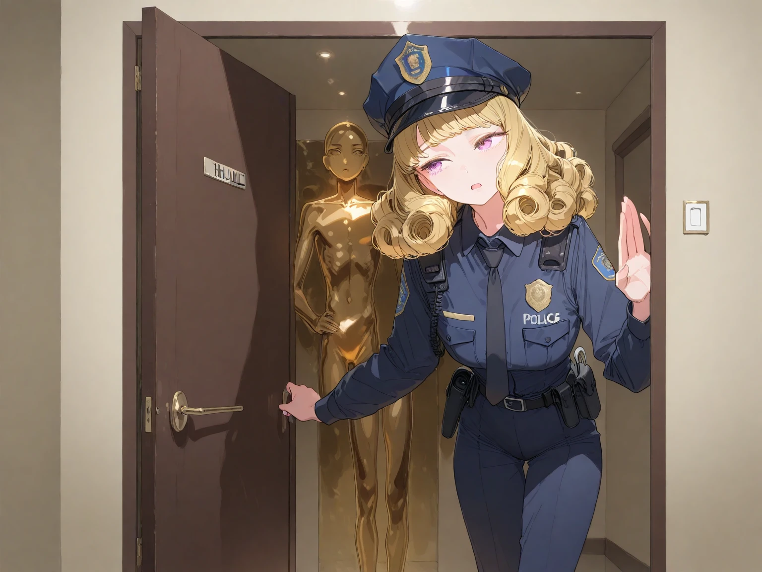 masterpiece,Highest quality,1girl,alone,blonde hair,for sale,slave,slave auction,auction,audience,crowd,nude,completely nude,CMNF,price tag,