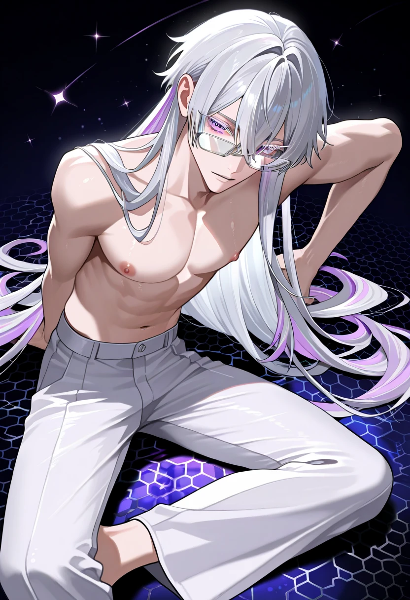 ((Detailed eyes, Big eyeballs:1.2)),beautiful eyes,{best quality}, {very aesthetic}, {ultra-detailed}, {best illustration}, nsfw,{{1boy:1.5}},spread legs,Expanding the anus,boy,eyes wide open,look at viewer,(silver hair:1.3),(long hair), anal, man, penis,Stand with your feet apart,Stick your ass out,Fox ears,Completely naked,Expanding the anus,Anal bulge,(cum on ass),(cum in ass hole),Cum in anus,Hide your hands,Erect penis in crotch,I can see the anus expanding,((Long lower eyelashes)),dramatic angle,2d,anime face,(No tear bags),Pointed canines,Cover,Being restrained,Long Bangs,((flat chest)),Steamy skin,skiny boy,(pale skin),Transparency,Low Saturation,open mouth,(cum in mouth,(fem boy),(flat chest),bukkake,dooring,((blushing))