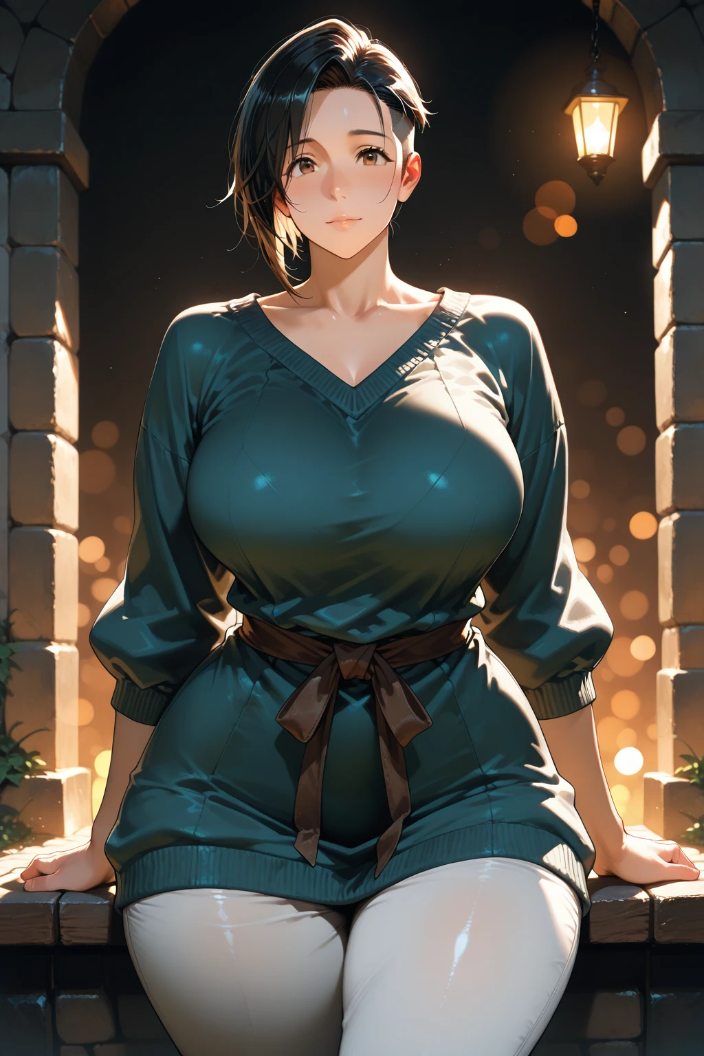 image board, a matured woman with long black hair and a white outfit, (at a rock place in a desert:1.5), (resting in oasis:1.2, holding metal water bottles:1.3, sitting with spreading legs:1.5, Yoga posing, with cross-legged:1.3, Indian style, in front of Arabic ruins:1.2), Arabic, (Post apocalyptic:0.2), from arknights, artwork in the style of guweiz, bodyesbian, fine details. girls frontline, beautiful anime illustration, from girls frontline, by Yang J, stunning, 26 years old, (milf:1.3), (solo:1.5), (sfw:1.25), sagging breast, fuge breasts, big tits, thin waist, big ass, Raised sexy, (dark mahogany medium short hair, updo, hair over one eye, asymmetric hair, Carly hair, low tied braids),(musulman, white Headscarfs, hair bands, head vandage, Turban), (ultra high resolution, 8K RAW photo, photo realistics, thin outline:1.3, clear focus), best qualtiy, natural lighting, textile shading, blurry back ground, field depth, bokeh, (Bright pupils, fine detailed beautiful eyes, high detailed face), Red lip, looking away, (dynamic angle:1.2, front view:1.2, breast focus:1.3, from above:1.1), dynamic posing, (sexy posing:1.2, leaning forward), seductive smiling, center image, (wearing white long jacket and clothes, wearing white robes, ((bare breast:1.37)), platinum ornaments, rolling white clothes around waist, camel-brown long leather boots:1.3, translucent lace pantyhose), ((correct anatomy:1.5)), ((outdoor:1.2, in a night:1.3)),
