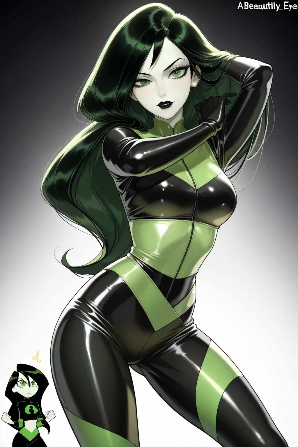 highres, masterpiece,best quality vived colors,
cowboy shot,
feet out of frame, looking at viewer, shego, 1girl, (((bodysuit))),black hair, black lips, green eyes, lips, long hair, looking at viewer, makeup,multicolored clothes
<lora:ShegoV1:0.6>
