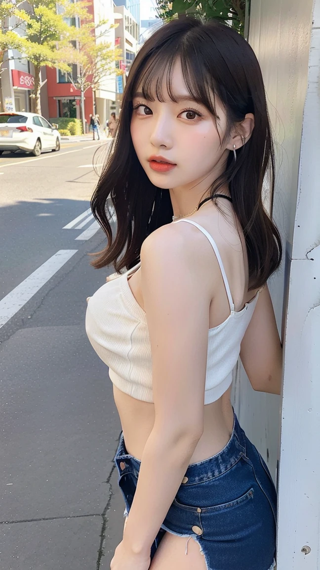 woman has her hands tied、(shibari)、((Hands behind back))、((((Place your hands behind your back))))、(((Both wrists are tied with rope)))、Align the rope and wrap it neatly.、Beauty、20 years old、talent、Wearing a short-sleeved blouse、Wearing a skirt、Inside the hotel room、Standing on the roof of a building at night、Uniform eyes、Well-proportioned、Medium build、Small Bust、, black hair, straight hair, earrings, sad, highres、, messy hair, Surrealism, cinematic lighting, tachi-e, first-person view, from behind, f/1.2, Nikon, from behind, cowboy shot, UHD, anatomically correct, best quality