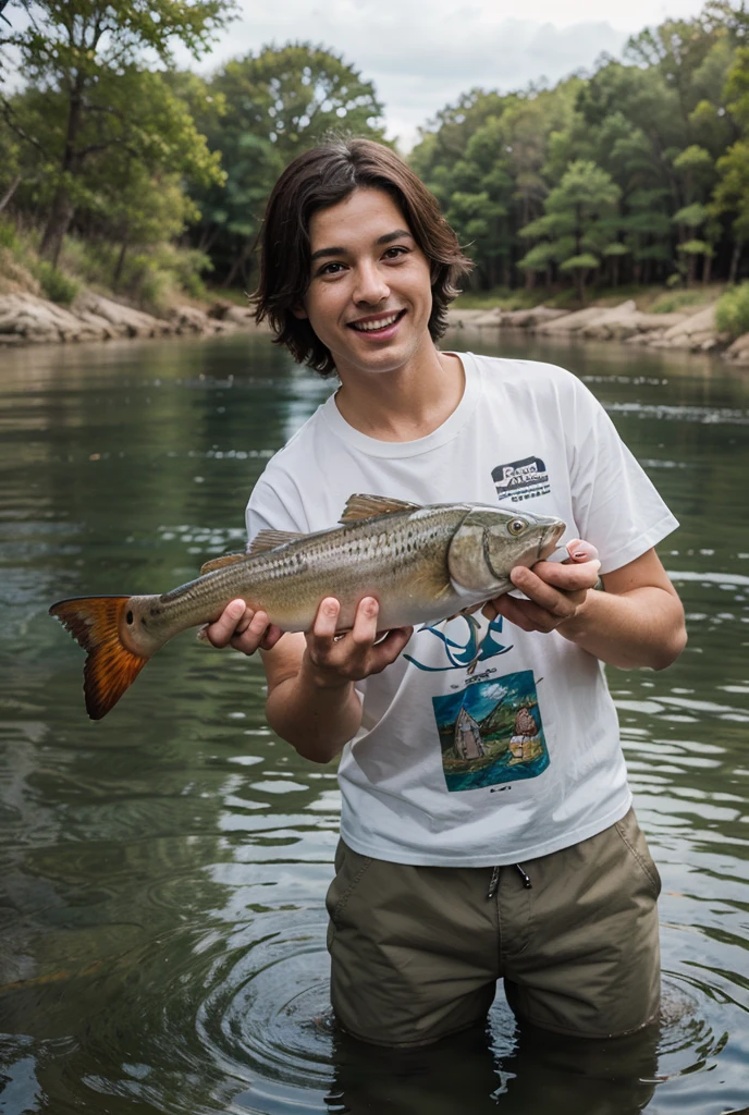 A boy catching fish