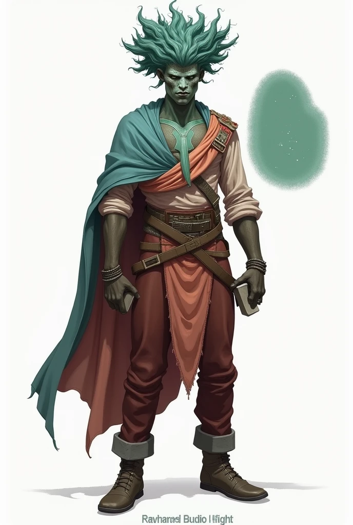 Djinn human hybrid in a dark forest, concept art of a monk, man djinn male hybrid demon, skinny man fantasy alchemist, djinn male demon man, african cyberpunk wizards, spirit fantasy concept art, demon soul concept art, young shadow wizard man, holding a pipe