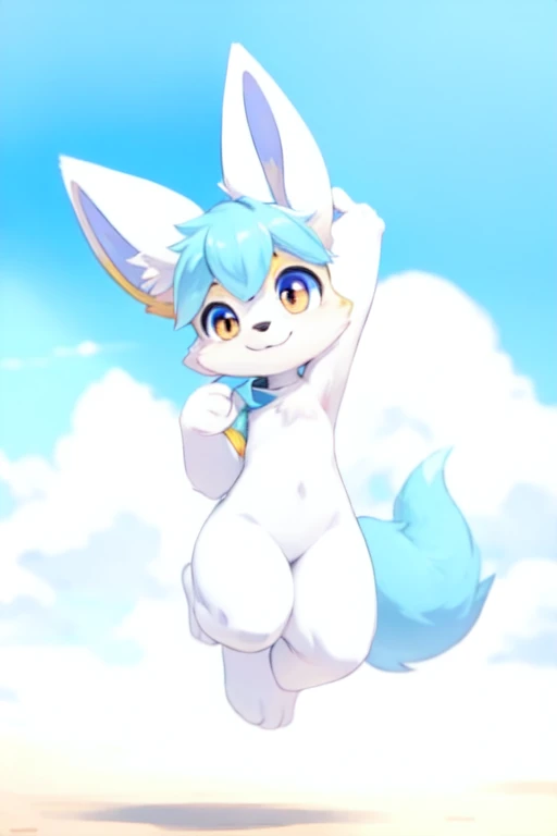 Sylveon,tank top,[[[sun]]],outdoors,hand on hip,light smile,1 giri