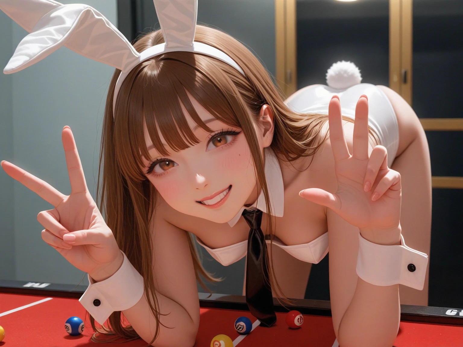 masterpiece, Highest quality, 8K、Photorealistic、casino、Beautiful night view、 or more naked girls、kawaii:1.4、smile、fun、Various hairstyles、pubic hair、Open Stance)、(((Full nudity、Pussy、Little Girl)))、(Glowing Skin、A pair of rabbit ears:1.3、Ribbon Hairband、Fishnet tights、A bow tie、Bunny Girls 3 or more)、roulette、Slot Machines、Cocktail、Champagne bottle、((The characters are unique、Various hairstyles))、Laughter