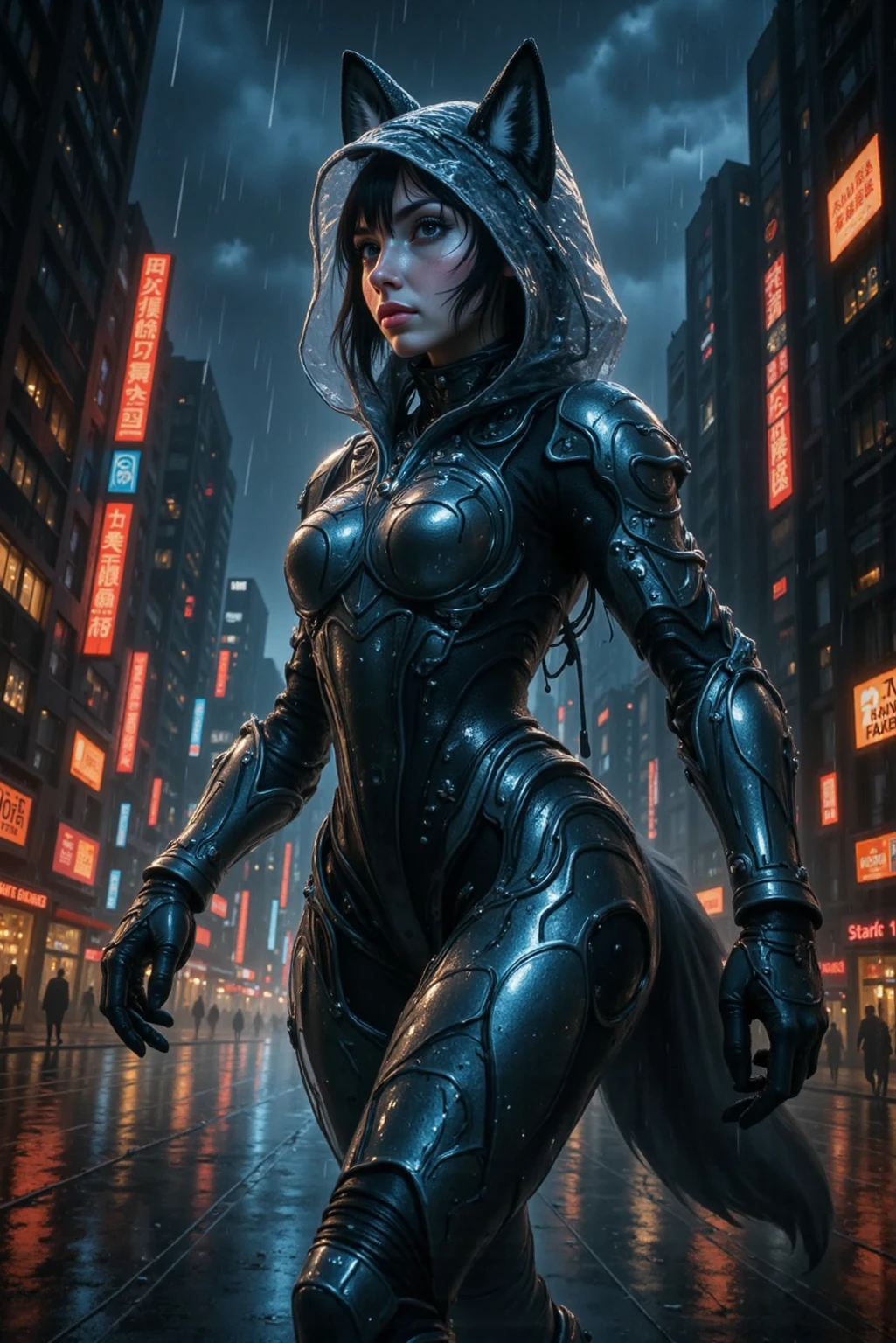 chico hairless, slender body, purple symbiote, angry face, standing on the edge of a building, rainy day, realistic, photorealistic, photo-realistic:1.37, (best quality,4k,8k,highres,masterpiece:1.2),ultra-detailed,(realistic,photorealistic,photo-realistic:1.37),dramatic lighting,cinematic atmosphere,moody lighting,gloomy weather,rainy city,wet environment,reflections,detailed architecture,dramatic shadows,dark and moody,stormy sky,ominous clouds,rain effects,water droplets,puddles,wet surfaces,urban setting,skyscraper background,cityscape,science fiction,cyberpunk,dystopian,hyper detailed,digital art,concept art