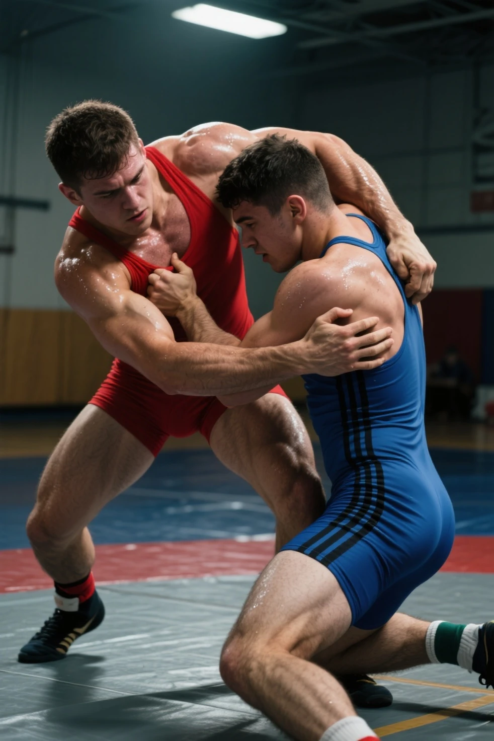 kids wrestler kicks middle-aged wrestler's bladder,