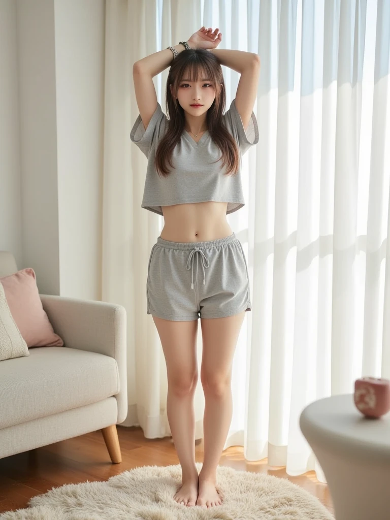 (Tabletop, Highest quality, Capture the cutest moment, Depth of written boundary, Ultra-detailed, Ultra-high resolution, C4D, Octadale, 3D Modeling, 8K, 16K, One Girl,Middle school students, small ,Black-haired,short hair,Straight Hair,Light brown eyes,White headband,Wearing black glasses,Cute face), See-through gym clothes、bloomers、Shabby room,knight,Moonlight, Recall,