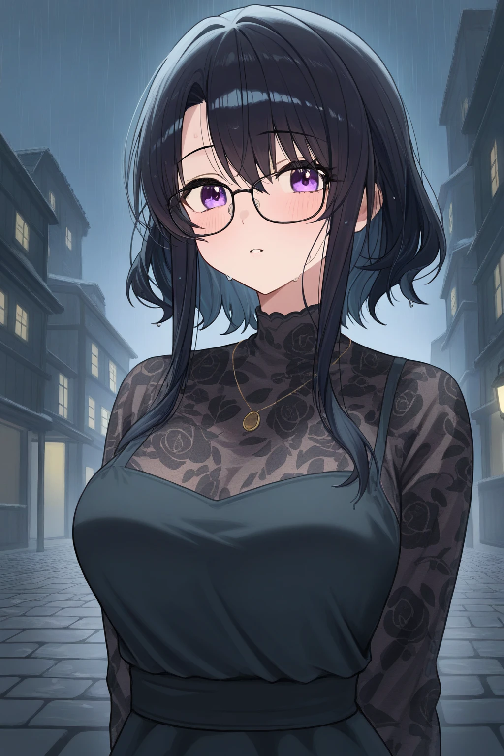 (masterpiece, best quality, intricate details, ultra details, ultra quality, highres, best shadow, best illumination, 4k)<lora:KasenTosu:0.7><lora:Eyes:0.6>, KasenTosu, full body shot, dynamic pose, small breasts, detailed face:1, brown eyes, glasses, city background, detailed background, warm lighting, colorful