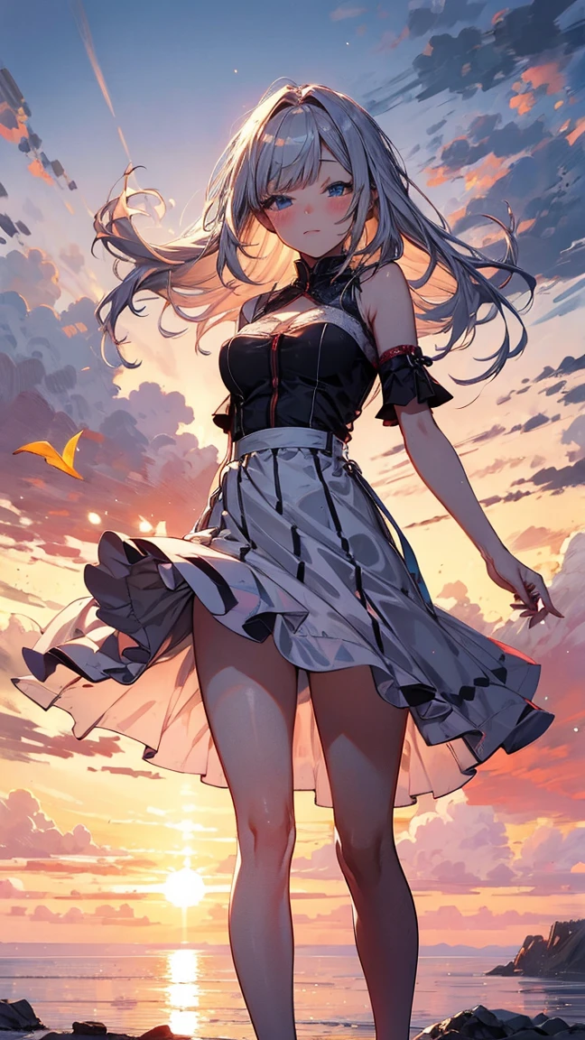 skirt lift、skirt lift、show off panties、Random hair color、8K, highest quality, masterpiece, Ultra-detailed、Young face、17 years old、full lips、Blushing、lipstick、Big Breasts、Perfect hands、Detailed hand、dutch angle、blunt bangs、in the car,Random Panties、Showing panties、Blushing、Feeling embarrassed、seaside,blush,babydoll、
