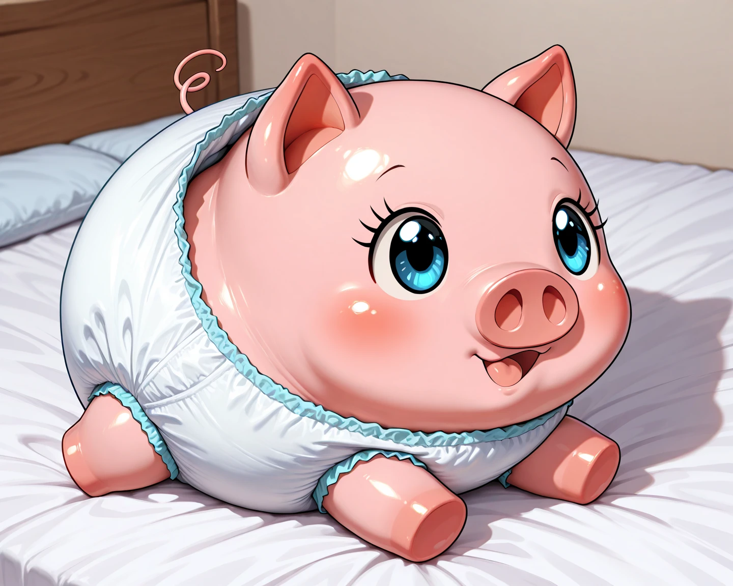 ((Best quality)), ((Masterpiece)),Lulu, Pig, Calling gesture,Lie down in bed,Sick