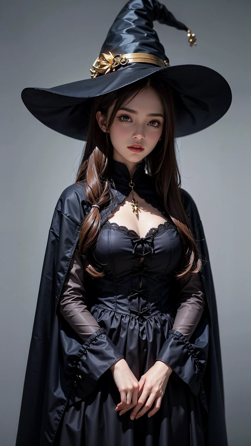 (Masterpiece, best quality), detailed, ((character art, full of details, Anime Babe, Wallpaper, Game Illustration, Animagine XL Babe, Fan Art, Animated)), (1woman, female, black long dress, witch hat, cloth dress), (ruddy skin color) , (detailed eyes), detailed face, ((happy face expressions smiling)), athletic physical form, red hair color, long hair, long style haircut, ((cast fire magic, mage of fire)), (simple background, white background: 1.3)