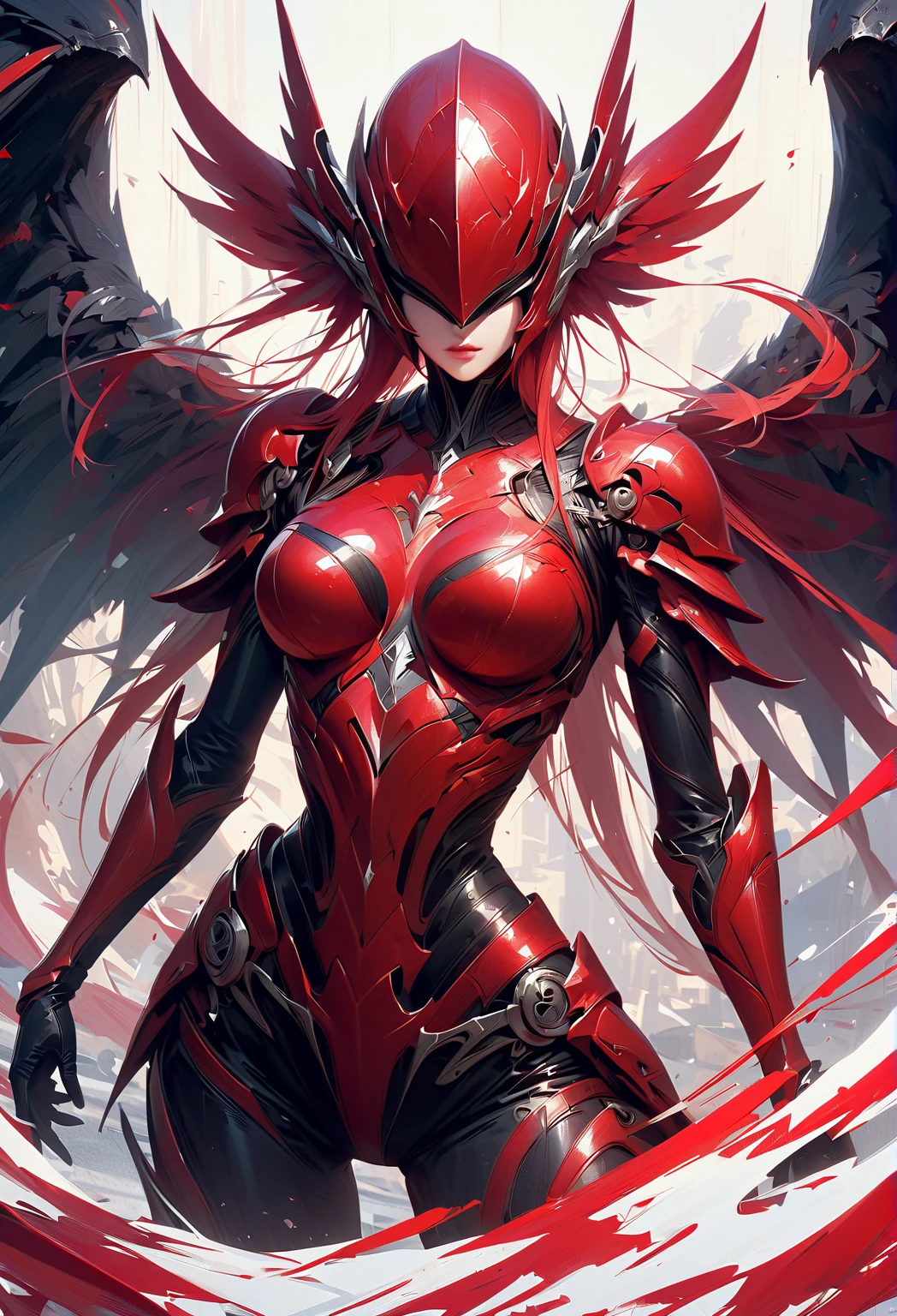 (((masterpiece))), (((highest quality))), ((ultra-detailed)), ((super fine illustration)), ((ultra-fine painting)), (Highly detailed and cool illustration style:2.0), detailed skin texture, detailed metal texture, detailed cloth texture, extreme detailed description, (T-masterpiece), original, raw photo, professional, Intricate details, super details, intricate ornament details, (american shot:1.6), real, (Solo:1.5), (A beautiful and cool female marshal with ruby red hair and eyes dressed as a mechanical fallen angel) BRAKE (Beautifully shaped small breasts), (Beautifully shaped small buttocks), (Very detailed and delicate beautiful shiny Ruby red hair that shines in rainbow colors, colorful hair:1.2), (highly detailed ruby red hair:1.2), (Beautiful clear red eyes that shine with great detail and delicate:1.2), (highly detailed ruby red clear eyes:1.2), (highly detailed face:1.2), (Perfect, very detailed and beautiful hands:1.2), (Perfect, very detailed and beautiful fingers:1.2), (Perfect, highly detailed and beautiful fingertips:1.2), (perfect anatomy:1.2) BRAKE ((sophisticated mechanism:1.6))Smooth and menacing design, (Highly detailed large Jet Black Sleek symmetrical mechanical fallen angle wings:1.4)Smooth and menacing design, (highly detailed large jet black symmetrical wings:1.2), (Highly detailed and cool mechanical armor with an all-range attack type that shines in jet black and ruby red exclusively for female Marshals:1.3), (Symmetrical Wings:1.6) BRAKE Concept-art, (battle scene), Detailed Science fantasy art, (Highly detailed all-range attack pose), BRAKE no robot, (8K highest quality wallpaper:1.4), (Highly detailed and delicate Different world background:1.2) BRAKE sexy, NSFW BRAKE