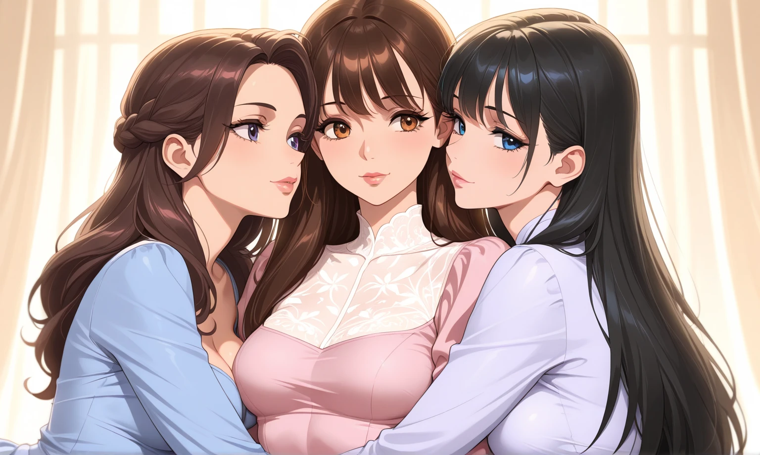 realisticlying、2 females、Polo shirt、Wearing underwear、Bedrooms、realisitic、A sexy、Cleavage emphasis、Face smile、Breasts a little bigger