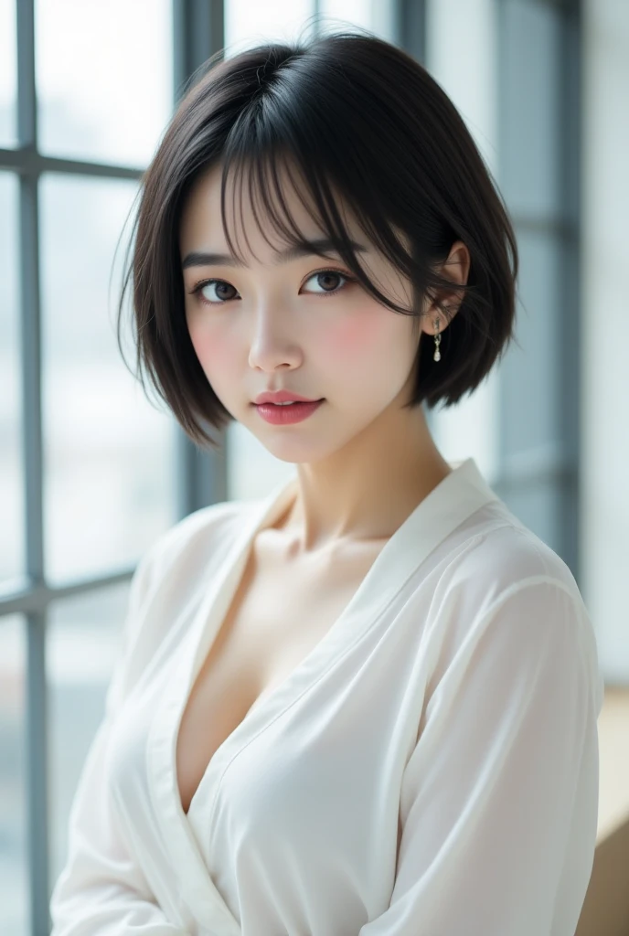 8k, Ultra-high resolution, Highest quality, masterpiece, 三分割法によるphotograph,Surreal, photograph, 1 Girl, (16 years old:1.3), pretty girl, Cute Face, Beautiful eyes in every detail, 細かくdetailedに,masterpiece,One Girl:1.2,Japan Female Teachers,extream close up,sad,glaring,Black short hair,Bob with bangs,(印象派の美しい少女のPortraiture),(Impressionist light and colour), (Avant-garde attire:1.3),(Fairy,Shiny Hair, Beautiful dark eyes, So cute and beautiful,16 years old, ), (smile:0.8),Sharp contours,Looking down, (A future never imagined), ((Abstract background)), Light from above, Low contrast, (Side view),, Perfect and beautiful face ,完璧でCute Face, Skin with attention to detail, Perfect limbs、Narrow waist,Looking at the audience,(((Ideal body type))),A cup small breasts :2,Portraiture:2,Perfect Anatomy,鮮明なdetailed,detailed,Surreal,Light and shadow,stage lights