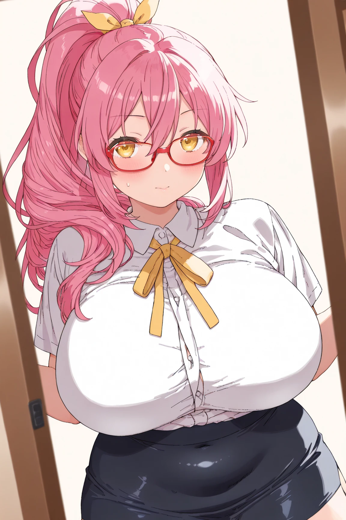 (finely best quality illustration:1.2), (kawaii girl:1.0), (1girl, solo:1.0), (light pink hair, long hair, twin braids, brown eyes), (glasses, (:D:1.2)), (gigantic breasts, completely nude, nipples), (white background, upperbody), <lora:animetarotV51:0.8>, Tarot card style