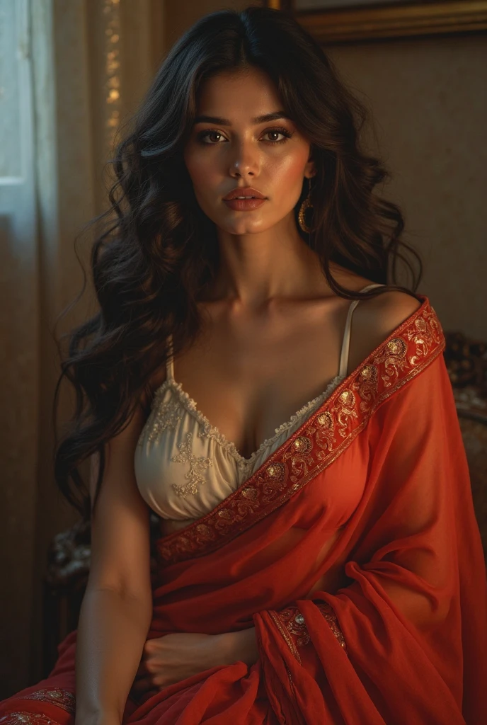 A saree women with showing her boobs