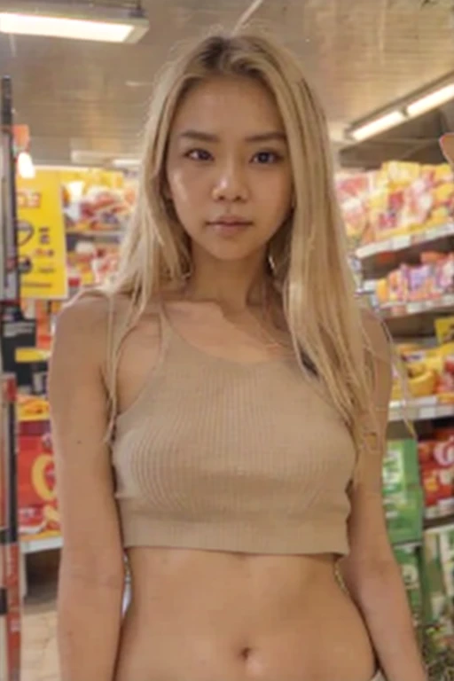 masterpiece, best quality, ultra quality, high quality, realistic, photo realistic,,natural lighting,(cinematic lighting:1.4),RAW photo, hyper detailed, intricate detailed, perfect anatomy, Fujifilm XT3, BREAK 1girl,Japanese,(slender abs:1.3),large hip,(camel toe:1.2),( blonde semi-long straight hair over one eye:1.2), (leaning forward:1.2),(smile.3),(blushing:1.3),teary eyes,(light gray sweat pants:1.3), BREAK (downblouse:1.3), BREAK (light gray hoodie:1.3),(breast focus), (looking at the floor),( looking to the side),( looking at another:1.4), BREAK (in super market:1.5),(indoor),( stacking supermarket shelves), (mideum shot), ,from front, standing,Nipslip,(realistic beautiful nipples:1.3),(down hood:1.3),(no bra),