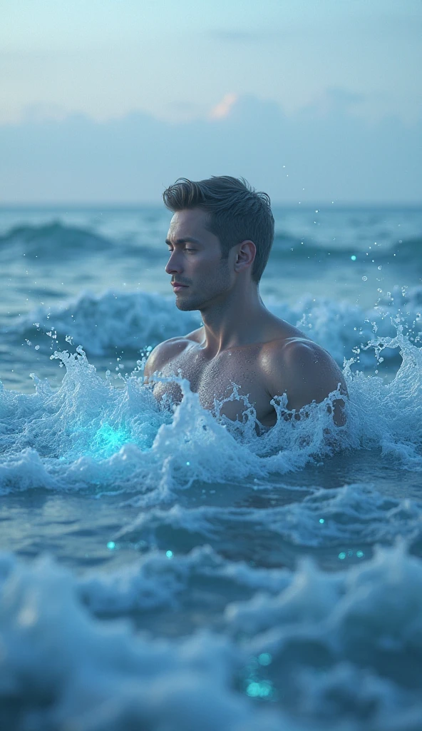 cinematic image : Stunningly ((naked))) ((back view)) men with SEXY ASS ((((pale white skin)))) (BEARD LONG HAIR) muscular men ((SHOW ass)) in blue underwater, swimming to surface, ass close up on the deep ocean full of bubble in bright sunlight in surface. ((bokeh))) ((((bokeh light) (8k, RAW photo, best quality, masterpiece:1.2)