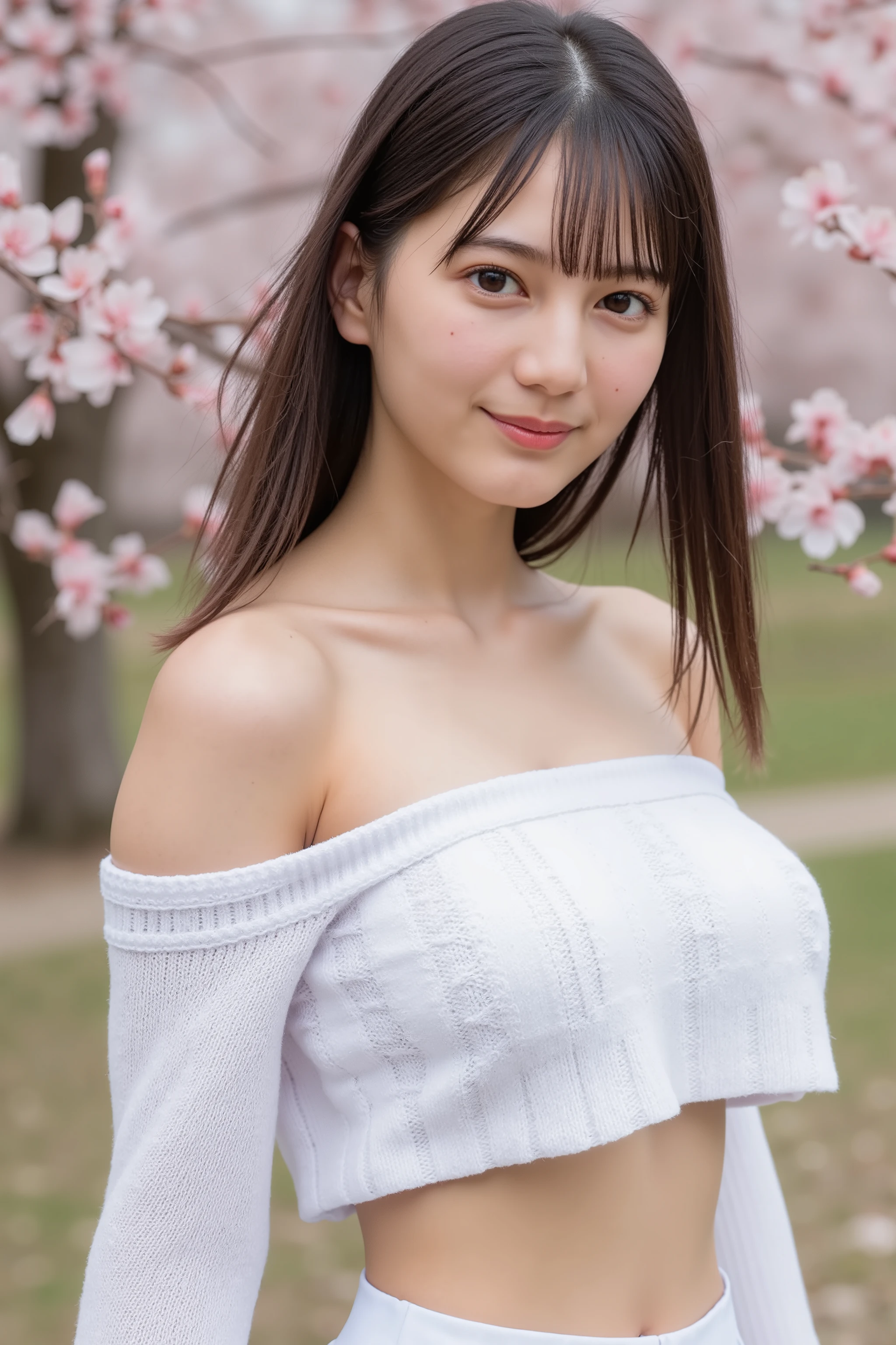 (masterpiece:1.4), (best quality:1.4) ,8K,cinematic lighting,((best quality)), (masterpiece) , (realistic shadow) , (depth of field),(intricate details:1.4), (Solo Beauty Idol Girl,),(Black semi-long drill hair with asymmetrical bangs:1.3),Happy smiling face、Girl enjoying barbecue on beautiful riverbed, (wearing off-shoulder top, cargo shorts:1.3),Necklace,Piercing,Beautiful hands,Beautiful fingers,⠀
(Looking at Viewer),day, Backlighting),(Full body shot,), (one_breast_out:1.3),nipples,(cherry blossom:1.3), clothes_pull,breast_slip,