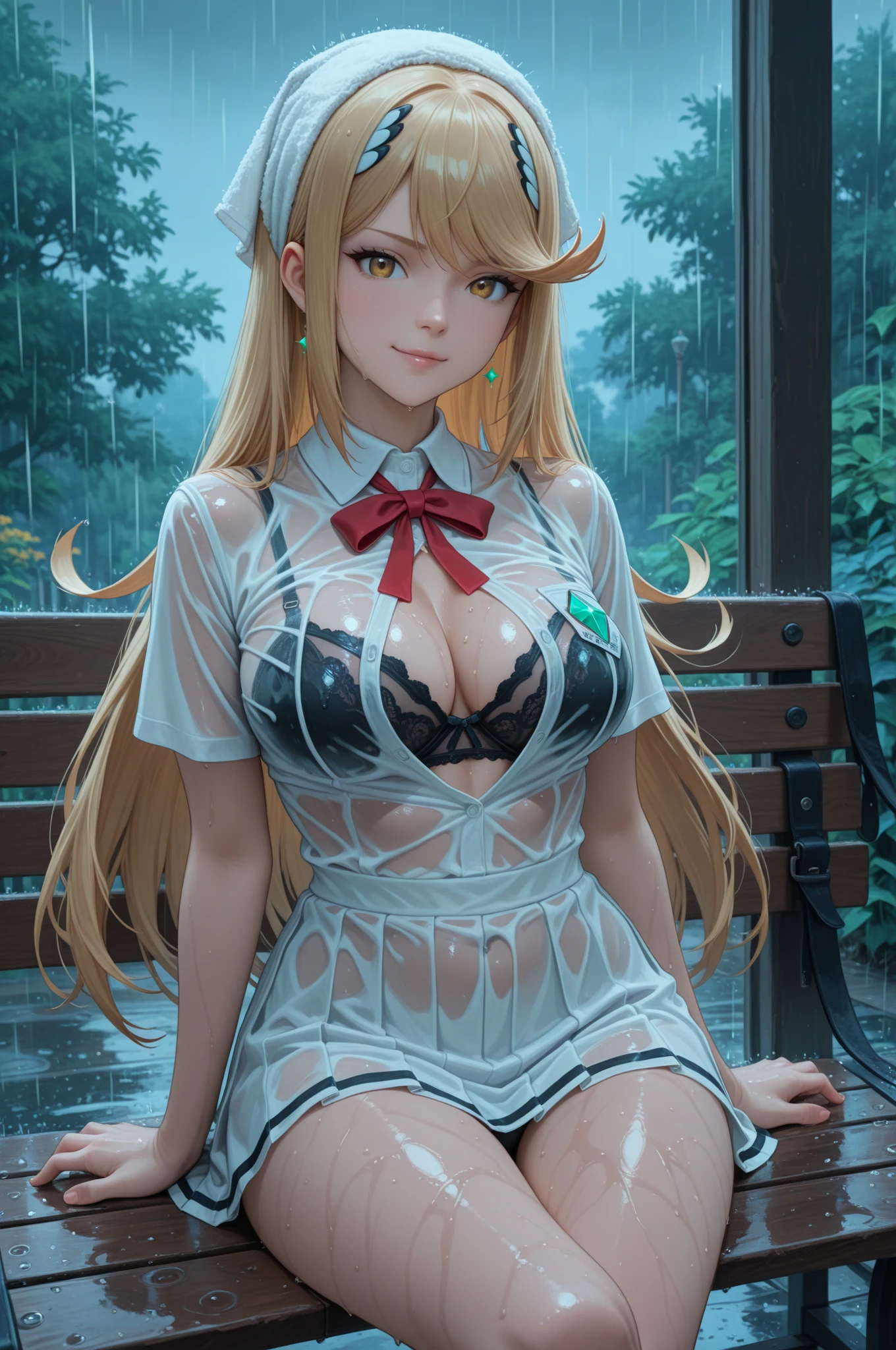 1 female，5 years old，small loli，small breasts， solo，（background with：Rainforest） She has long blonde hair，，View from the front， straight hair，，（（（masterpiece），（Very detailed CG Unity 8k wallpaper），best quality，light，detailed background，Beautiful and delicate eyes，bright pupils，blue eyes，snow white skin，red lips（Very delicate and beautiful），（Beautiful and detailed eye descriptions），Super detailed，masterpiece，））face camera，high resolution，Super detailed），exposed genitals， convex，，legs are open，convex起性感，camel toe，iron Man