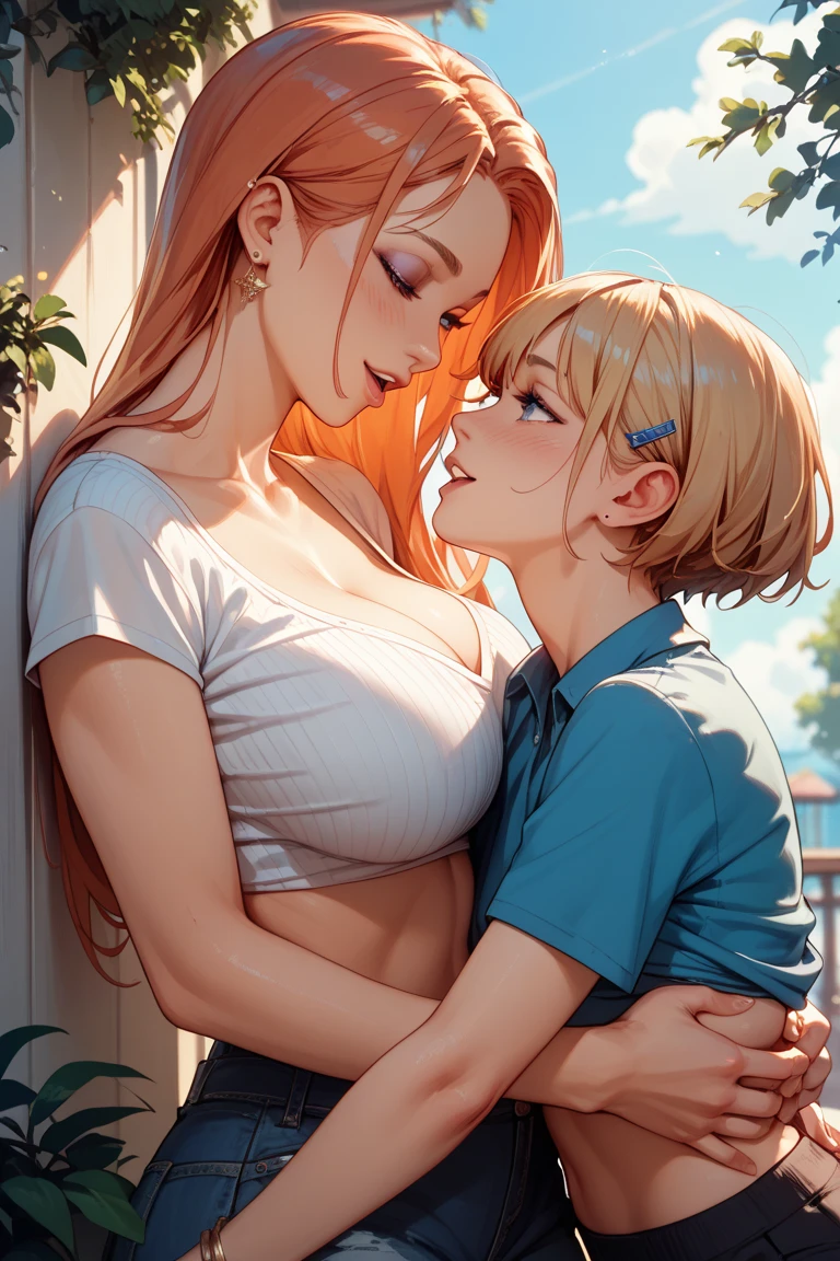 Beautiful 23 year old large blonde woman in lingerie, pubic hair, in a softly lit bedroom on a cozy bed and warm flowers, sex with little 7 year old redheaded son in pajamas. small 7 year old boy inserts penis into woman's crotch, a little boy, Cute, passionate