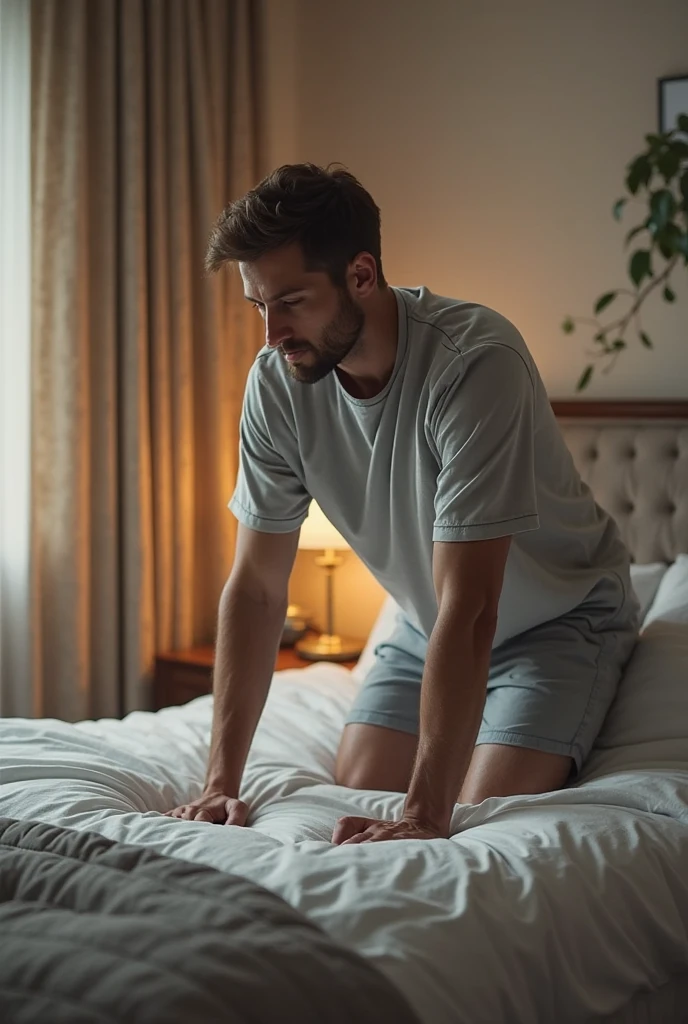 He bent down, wrapping his arms around your thighs, lifting you up in his arms, holding you against him, and started walking towards your room