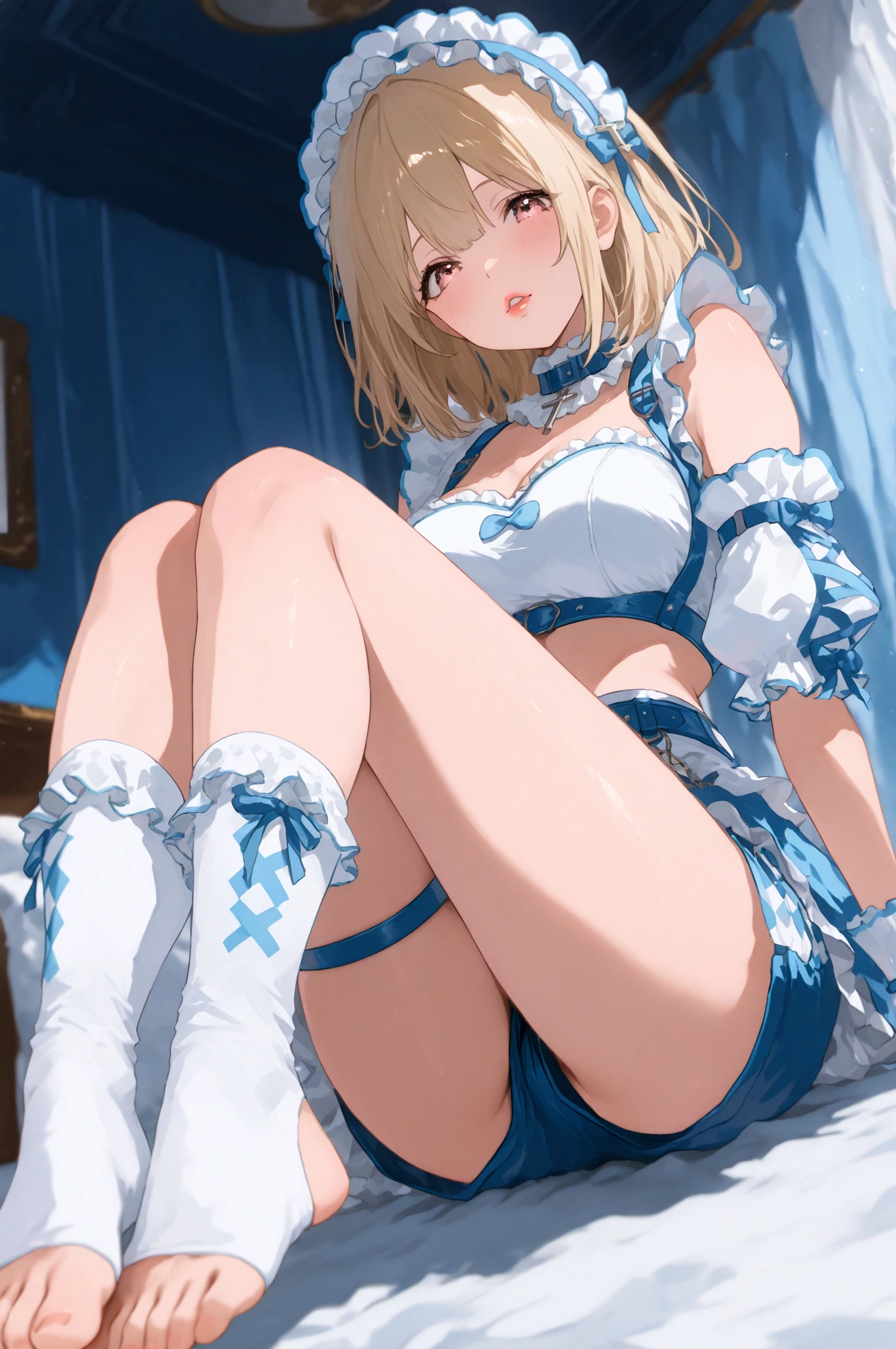 tmasterpiece, Best quality, The content is very detailed,tmasterpiece,Best quality,offcial art,extremely detaild的 CG unified 8k wallpapers,1个Giant Breast Girl,16 yaers old,{White stockings},shyexpression,A girl takes off her shoes at home,Socks that emit steam,Steam collar