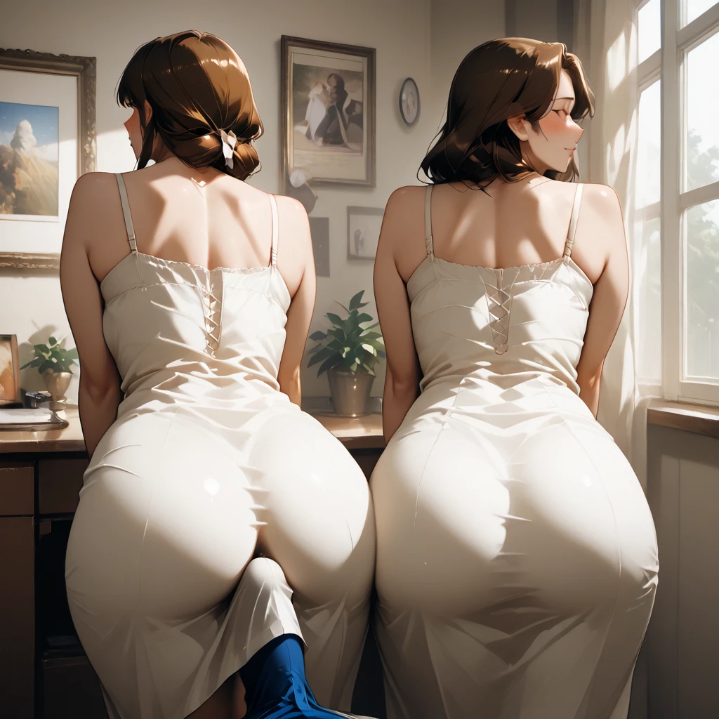 (8K, raw photo, Best quality, masterpiece:1.2), (complex parts), Perfect eyes, perfect face, Ideal lighting, Beautiful, (masterpiece:1.2), (Best quality:1.2), 1 girl, One, alya, glasses, Brown eyes, Beauty, full body view, small breasts, wide hips, pussy, Standing, naked, nude body, sexy, shy, ass, ass grab, back view, ass focus, anus