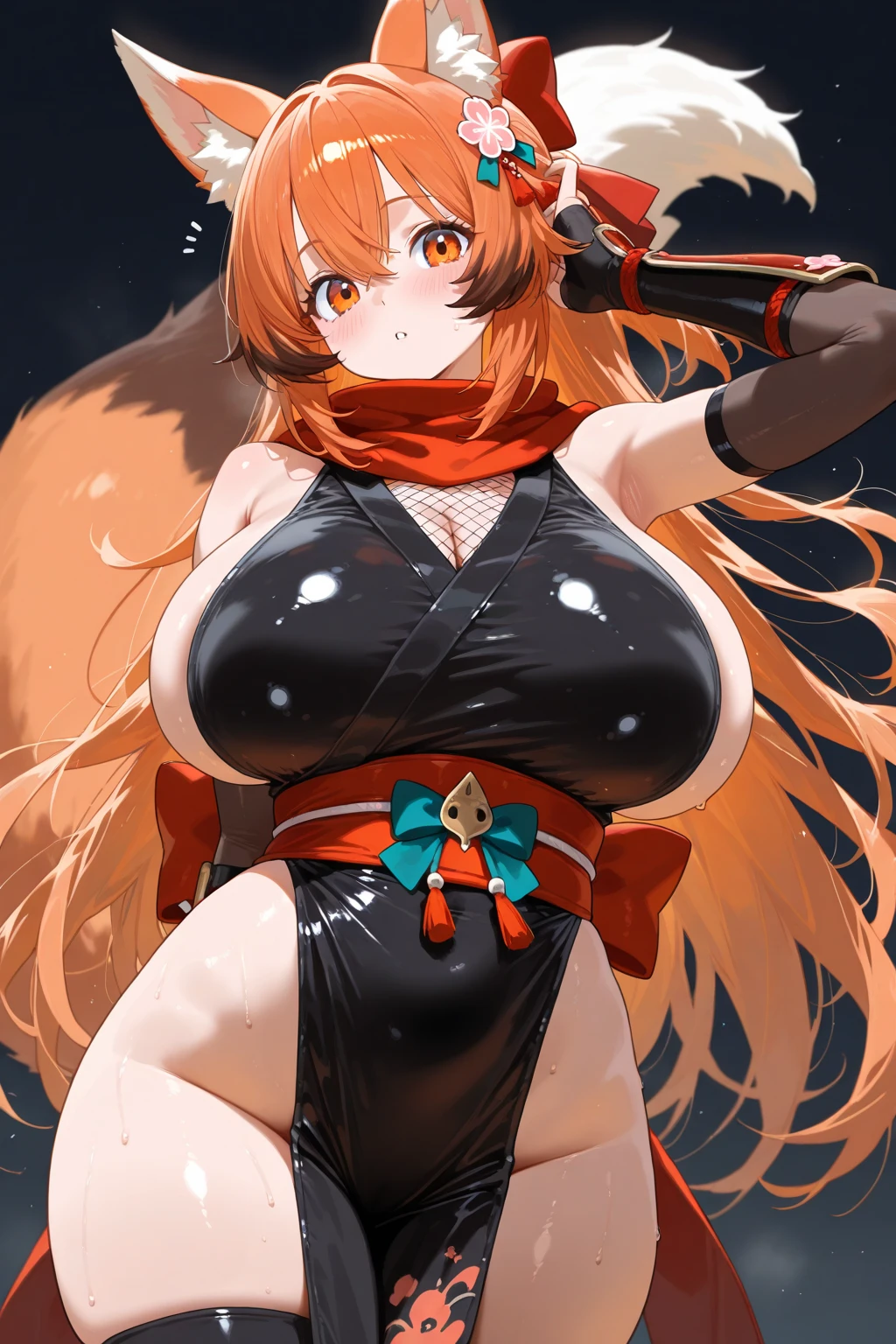 long hair, Orange hair, (nun), big breasts, Big ass, Deer antlers,large horn, heavy body, large body, venus body, gigantic large tits, red blush, stockings, small sword, sea background,wet skin,
