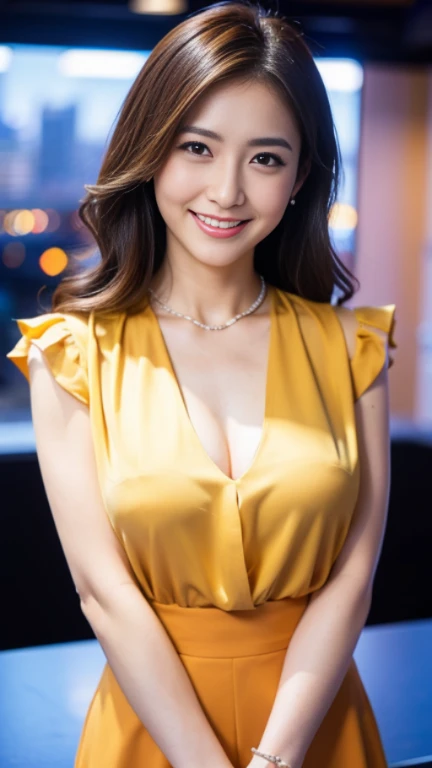 (Cowboy Shot、Highest quality、8k、Award-winning works、Ultra-high resolution)、One beautiful woman、(perfection, Shiny tight dress)、Bright color contacts、perfection Makeup、Bright and shiny lipstick、(Very heavy makeup:1.2)、Beautiful bright eyeshadow、(Big Breasts:1.2)、Long Hair,(brand:1.3)、(Romantic affection:1.1)、私を見た時の最高のsmile、(Many of them emphasize the body line.....:1.1)、(Strongly blurred vibrant Harajuku city background:1.1)、(Strongly blurred background:1.1)、Accurate anatomy、Ultra HD Hair、(Ultra-high resolutionのperfectionな美しい歯:1.1)、Ultra-high definition beauty face、Ultra HD Hair、Ultra HD Shining Eyes、輝くUltra-high resolutionの美肌、Ultra-high resolutionの艶やかな唇,smile