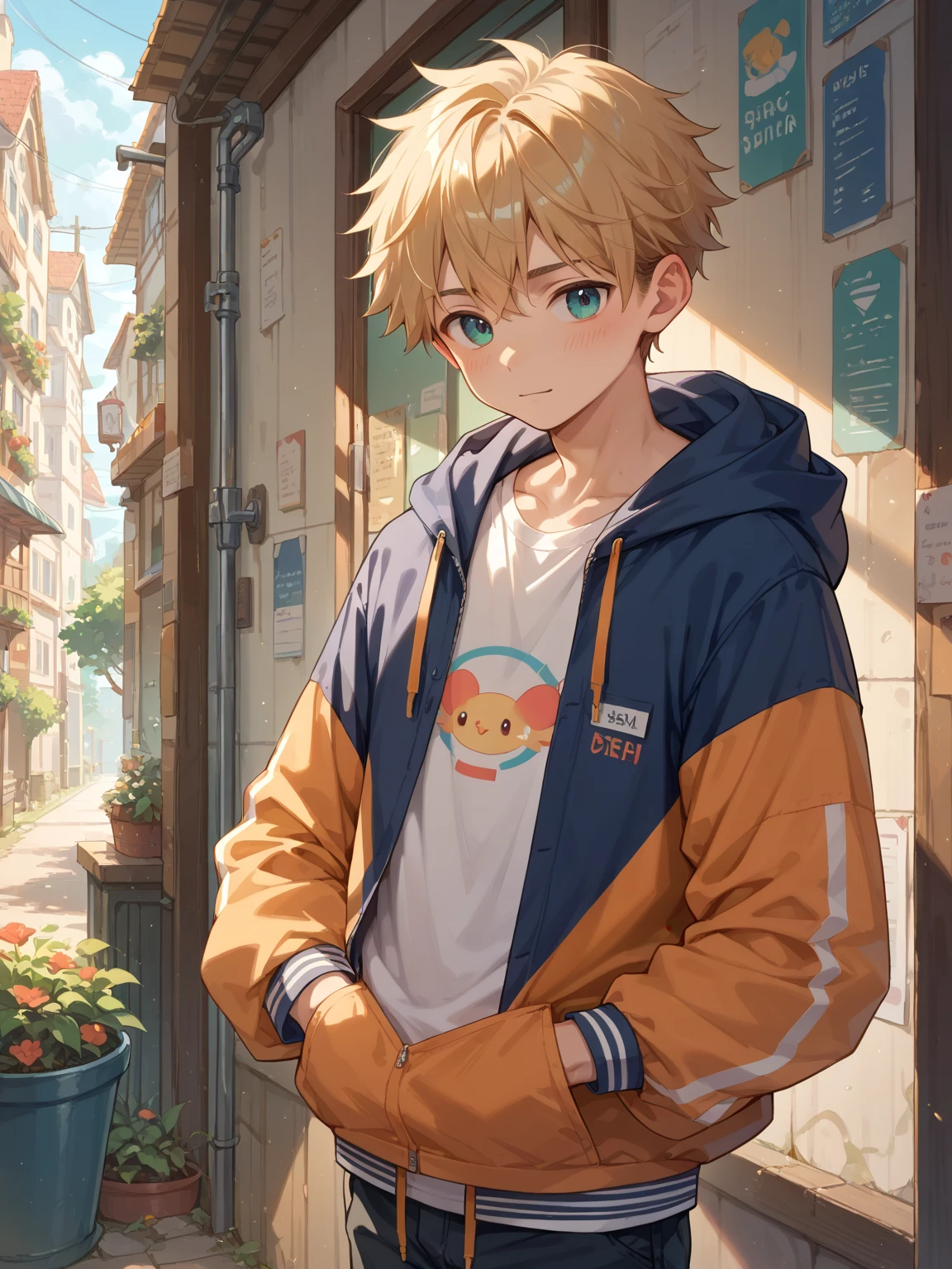 Browsing Caution,(Petite),((A cute boy's daughter)),((Groin bulge)),((M-shaped legs)),Blonde woman with low pigtails,lips,Sweat,White Breath,hoodie,The gaze of the viewer,A begging expression,Showing off erect penis,