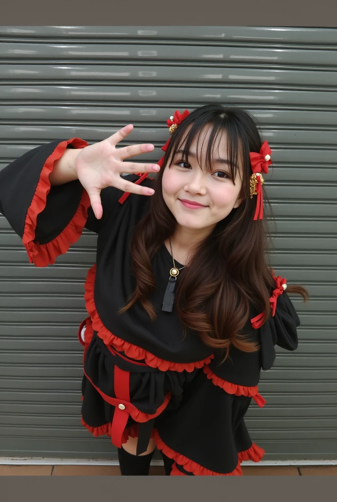 (best quality:1.2),(ultra detailed,highres,HDR,8k,3D,realistic,photorealistic,super fine,effects,official art,detailed background), (very happy smile,young,Japanese,detailed beautiful face), (Happy days),(round face,small face beauty), (dynamic pose:1.3), (head to thighs:1.5), ((Rose arch), (Rose hedge), (Open garden with various types of roses):1.1), (big red riding hood: 1.3),  (Delicate dress), (Small face: 1.2), (Fairy-tale world feeling: 1.1) , (Put the wicker basket on the ground:1)(zentangle;1.5),(Penrose tiling background:1.5)