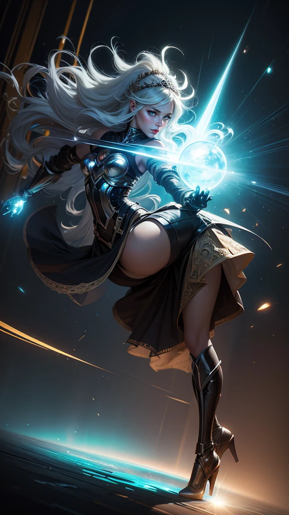 a beautiful mystical elfa sorceress, modest, wearing an old dark hooded cloak, white hair, deep dark eyes, tan skin, brave warrior, ambitious, not very friendly, orphaned thief, detailed face, (best quality,4k,8k,highres,masterpiece:1.2),ultra-detailed,(realistic,photorealistic,photo-realistic:1.37),vivid colors,dramatic lighting,dark fantasy,concept art,digital painting
