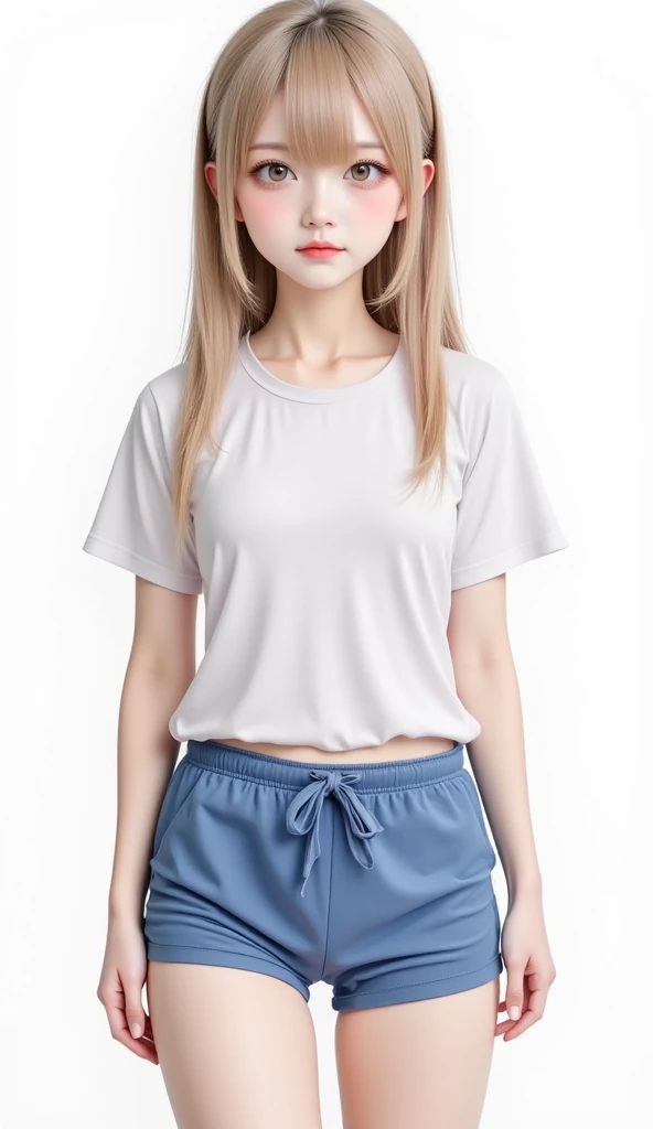 full body shot, 1girl, painted lips, makeup, wearing scoop neck shirt, white background, hyper realistic <lora:add_detail:0.5> <lora:boldline:0.2>