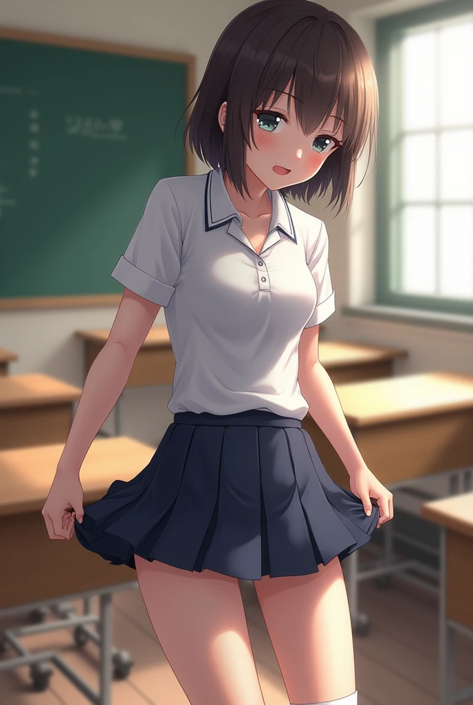 Generates mikasa in school uniform showing her panties
