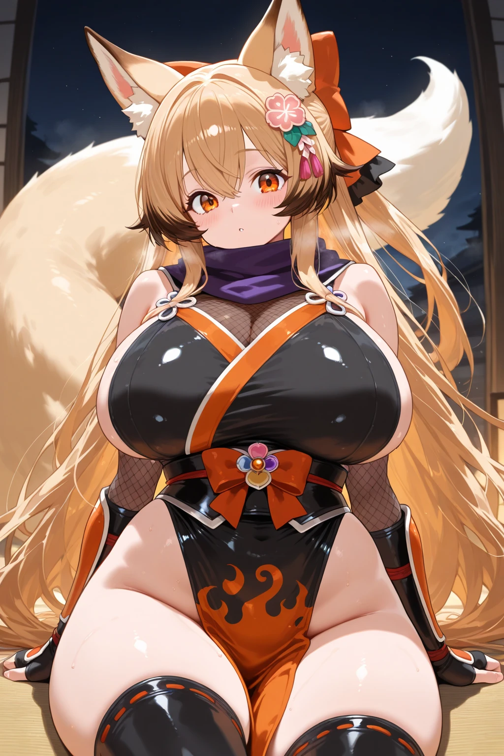 gray hair,girl,young,girl,(Orange clothes),fluffyの尻尾,orange animal ears,Plump,Performance: confident smile,bright eyes , big smile,Plump,kind,Generous, bob ,sexy,big tail,Seductive chest, cleavage,cleavage cutout,alone,Sloppy,bob cut, natural wavy hair,low length,child,(fluffy:1.5)