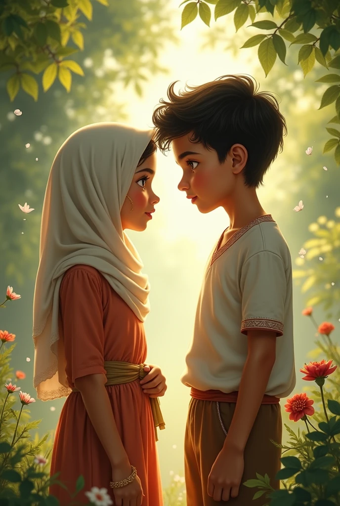 A hindu boy caring Muslim girl witha a romantic frame